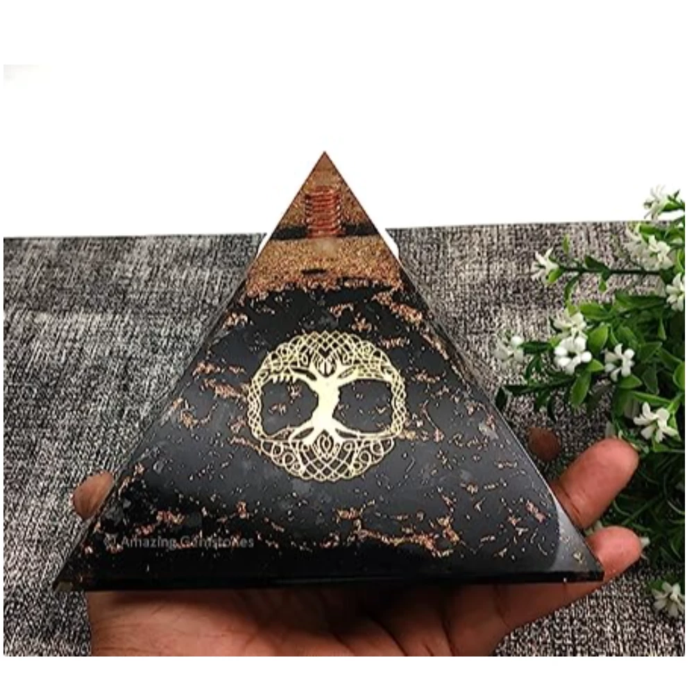 Shungite Orgone Pyramid Tree Of Life (Extra Large)