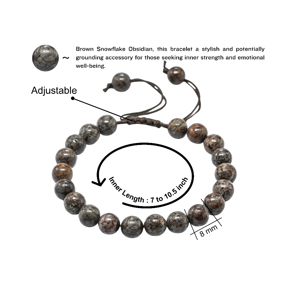 Brown Snowflake Obsidian Bracelet (Adjustable)