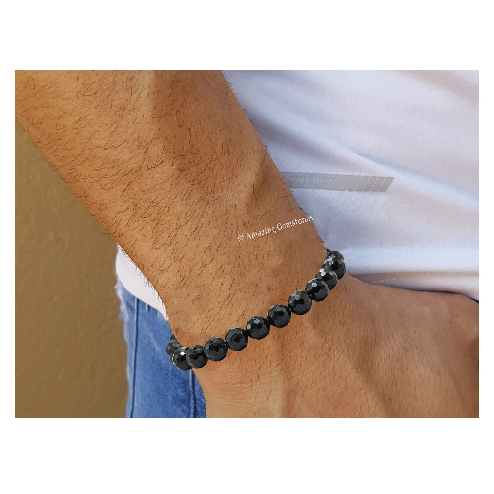 Black Tourmaline Bracelet (Faceted-Stretchable)