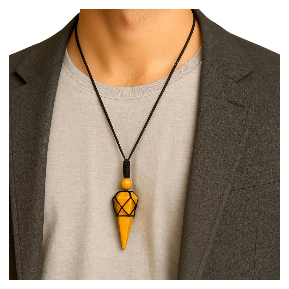 Yellow Jasper Pendant Necklace (Macrame)