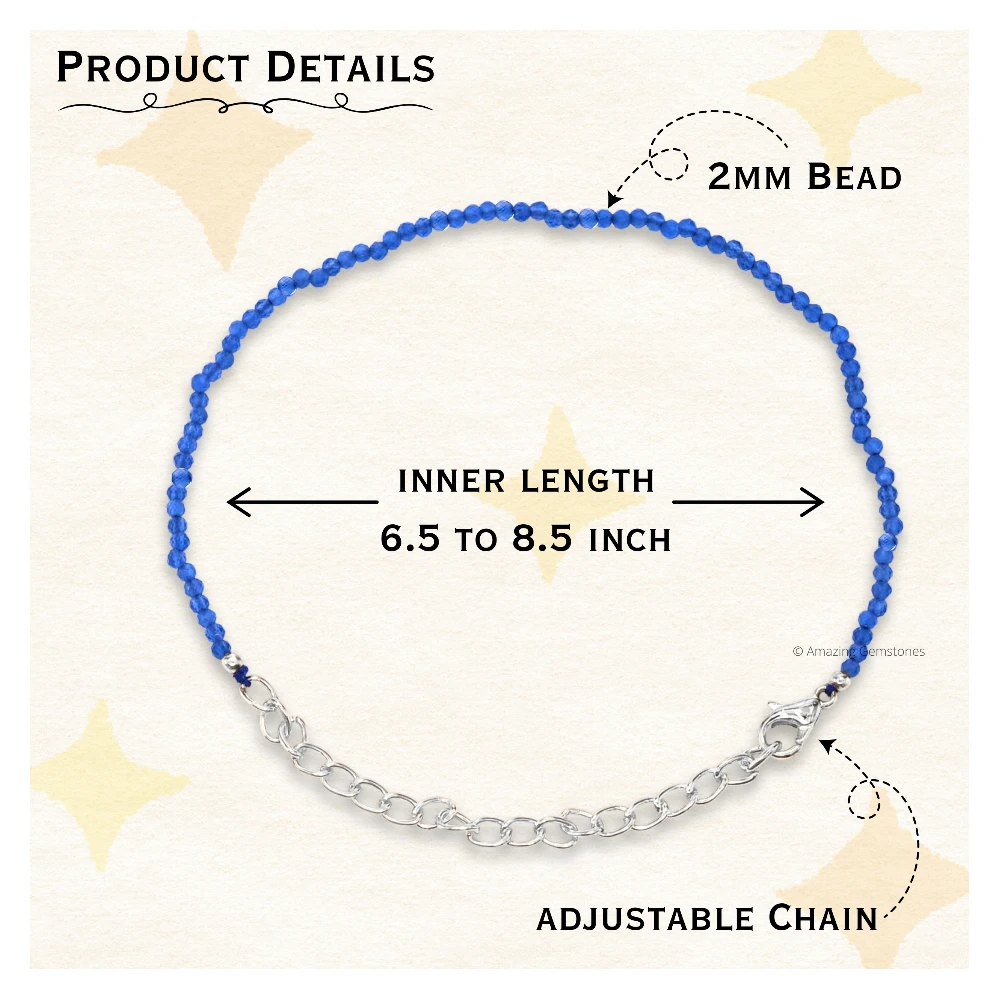 Dark Blue Chalcedony Crystal Bracelet - 2mm Faceted Bead (Silver)