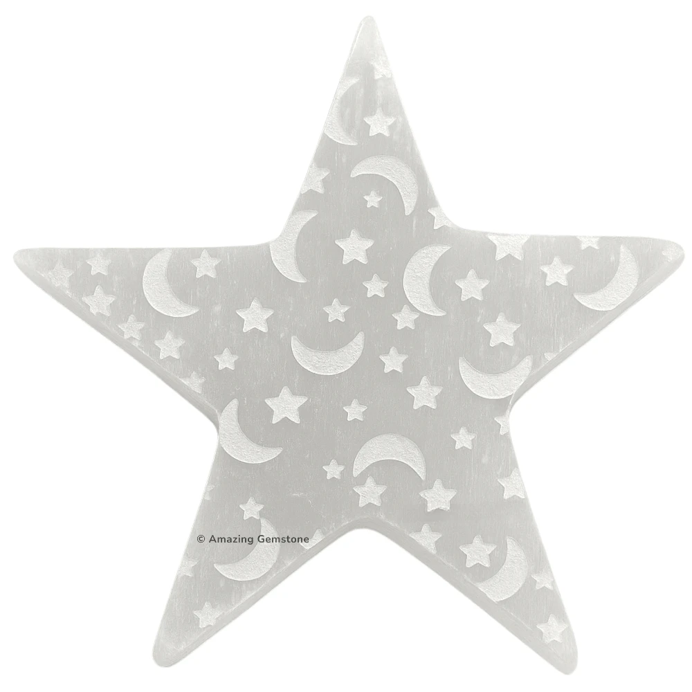 Selenite Star Charging Plate with Crescent Moon & Star (4 Inch)