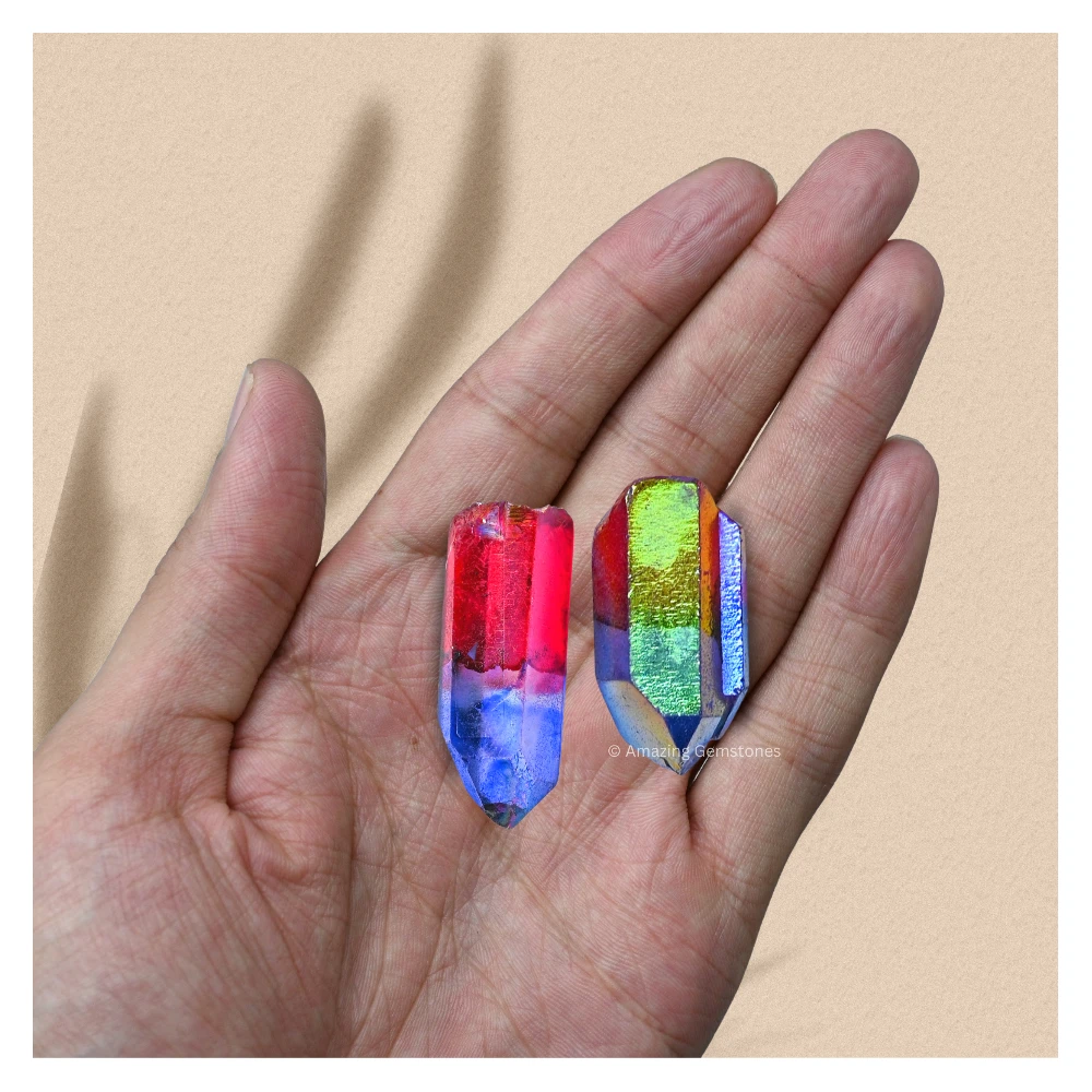 Ruby Tanzine Aura Quartz Raw Crystal Points (2 Pieces)