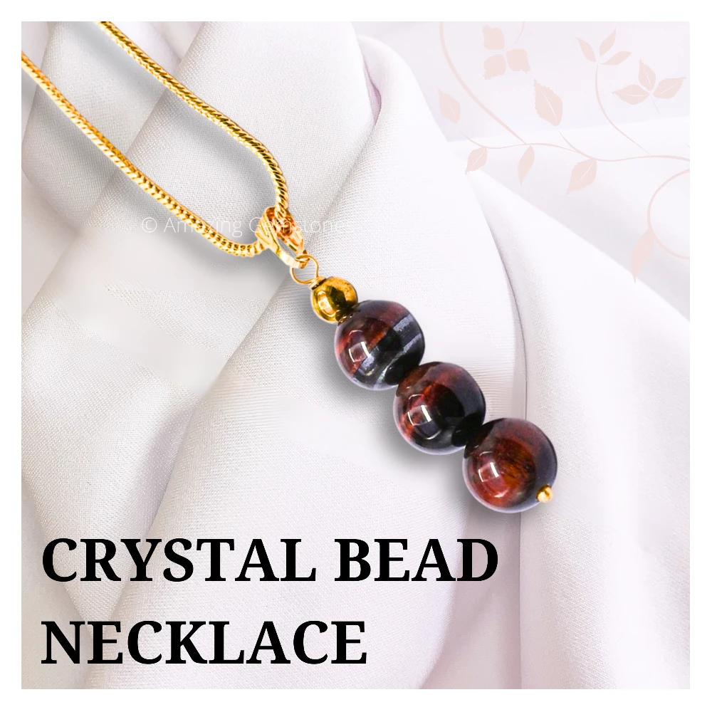 Red Tiger Eye Bead Pendant (Gold)