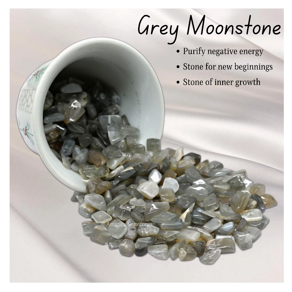 Grey Moonstone Chips - Pre Drilled
