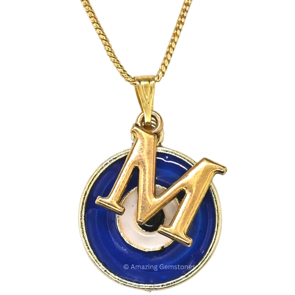Evil Eye Pendant Necklace with M Initial