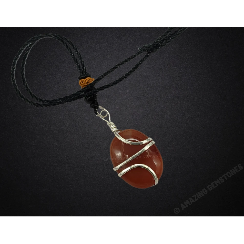 Carnelian Necklace - Spiral Oval (Silver)