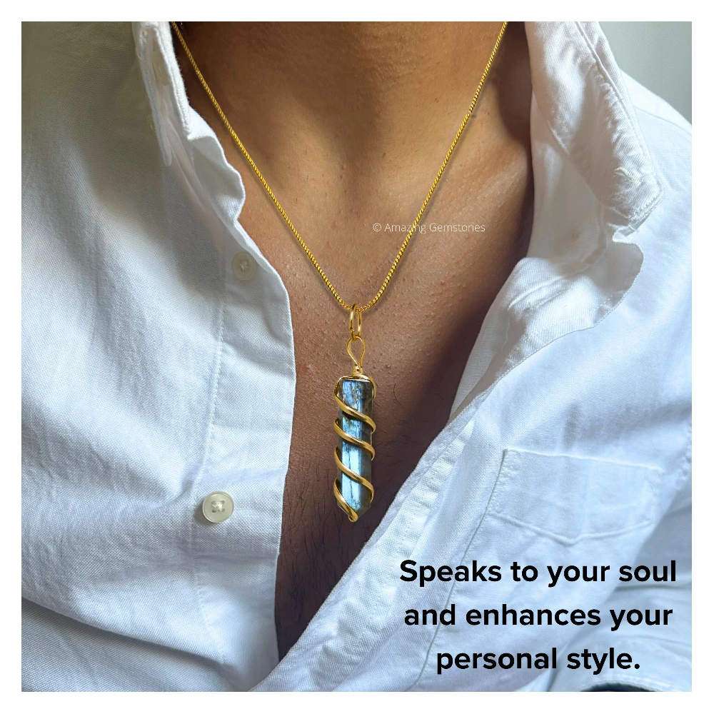 Labradorite Necklace - Spiral Pencil Point (Gold)