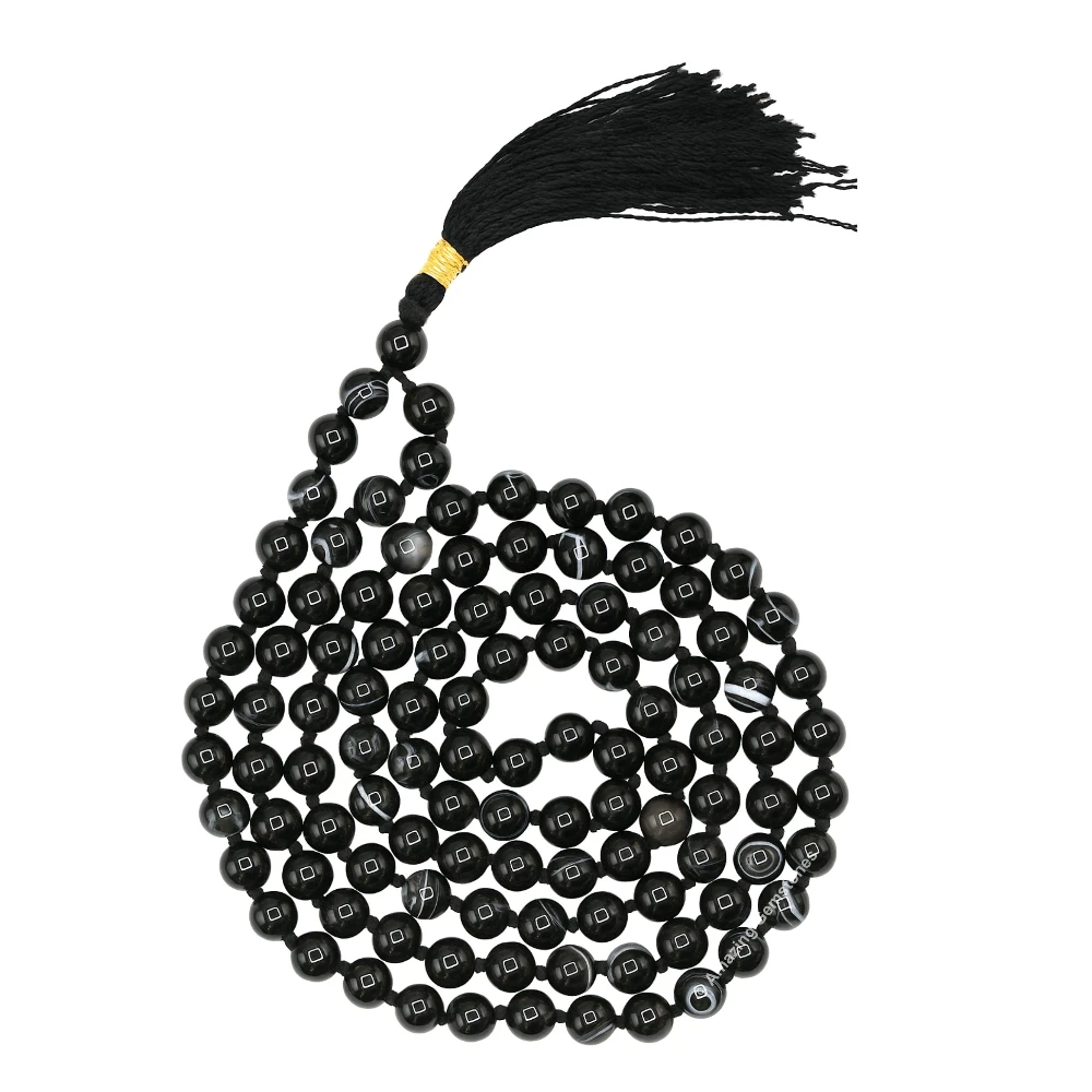 Black Hakik Mala (Hand Knotted)