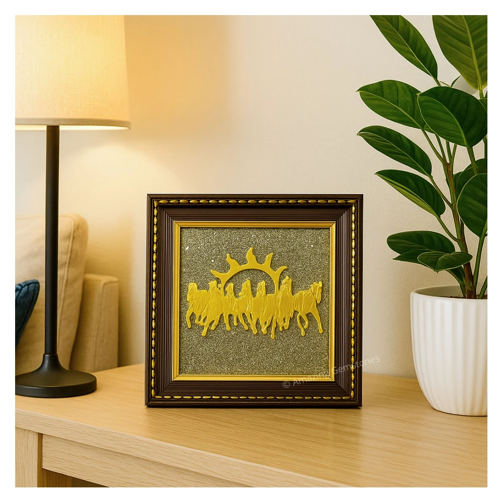 Authentic Pyrite Frame – Vastu Decor (7 Horses with Sun)