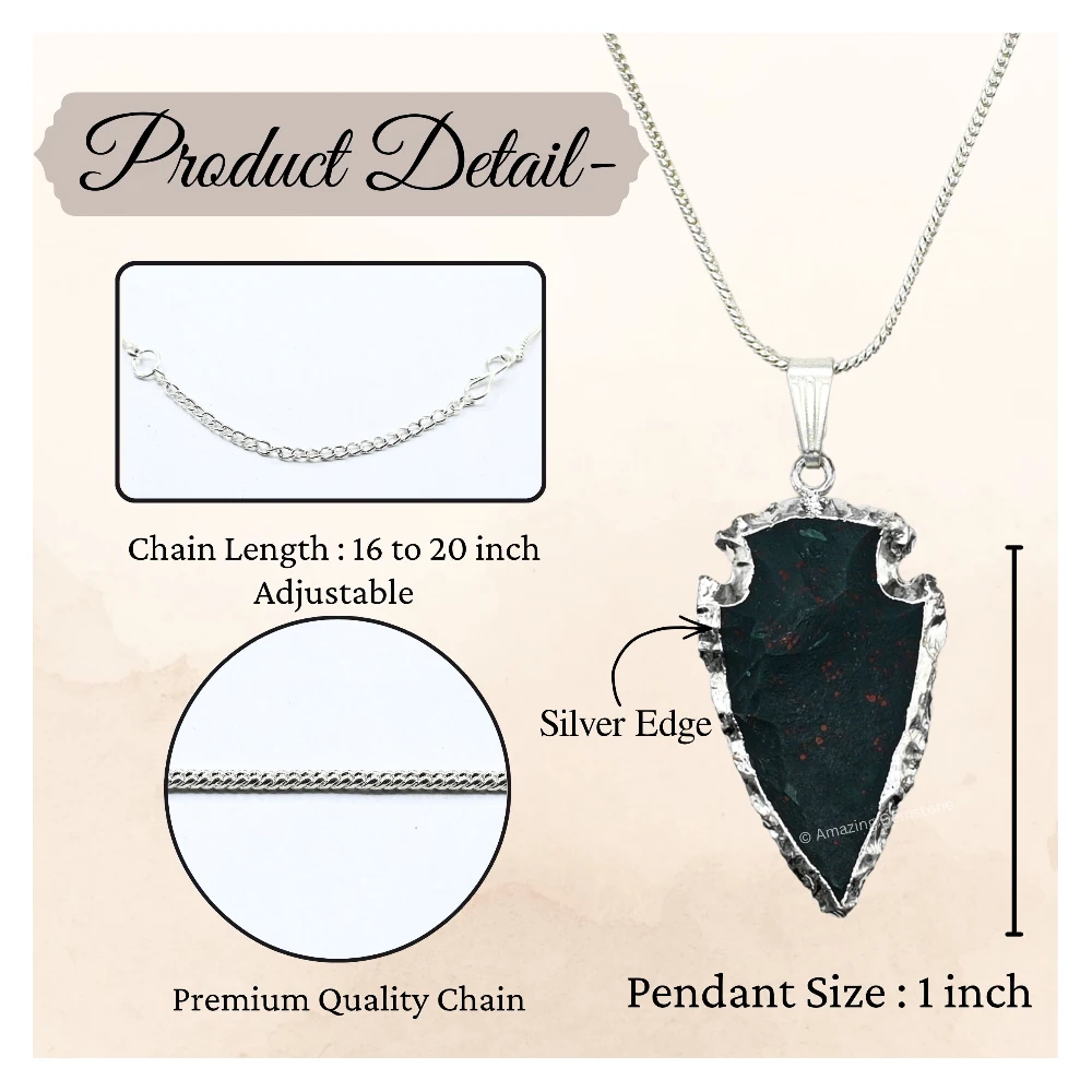 Bloodstone Arrowhead Pendant - Silver Plated