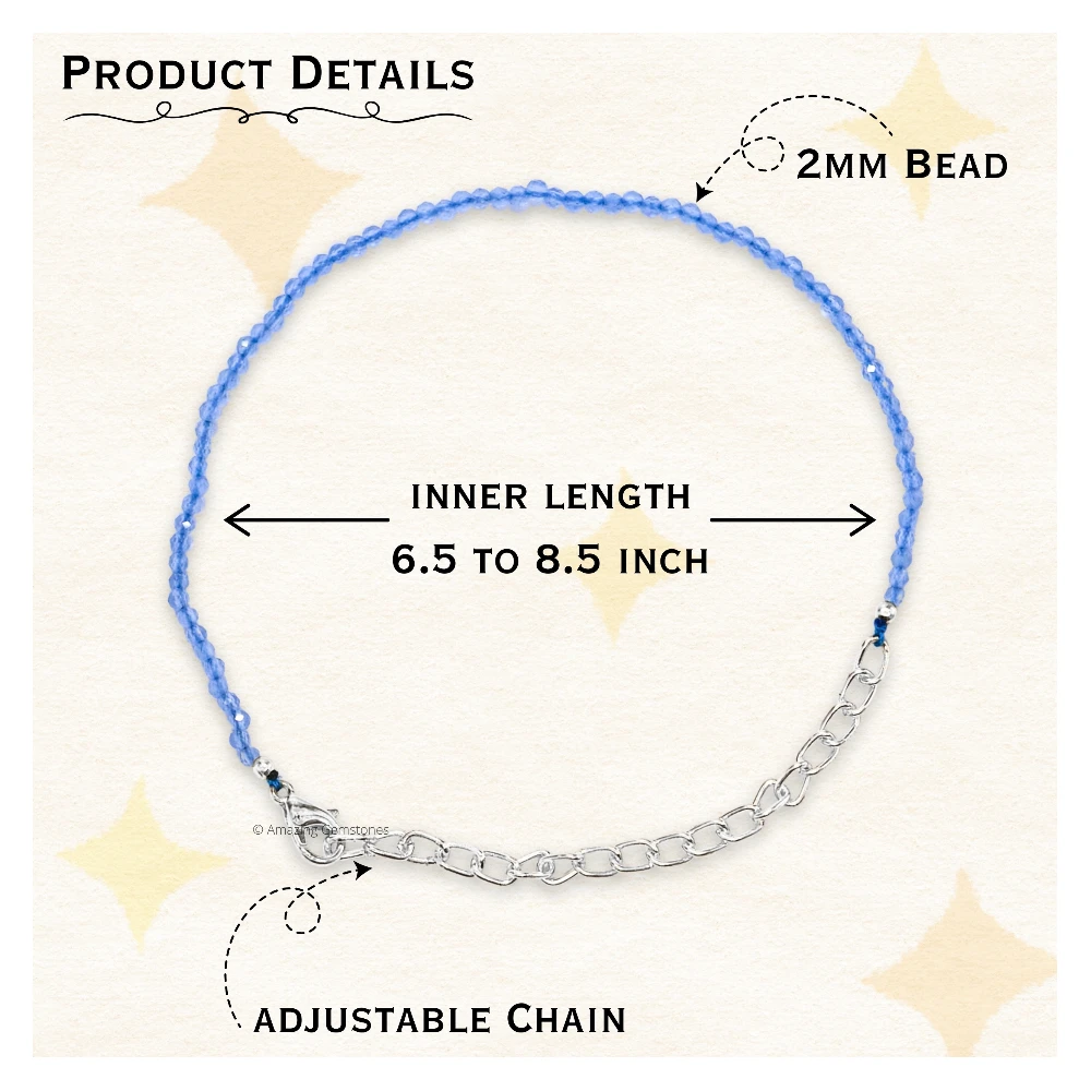 Blue Chalcedony Crystal Bracelet - 2mm Faceted Bead (Silver)