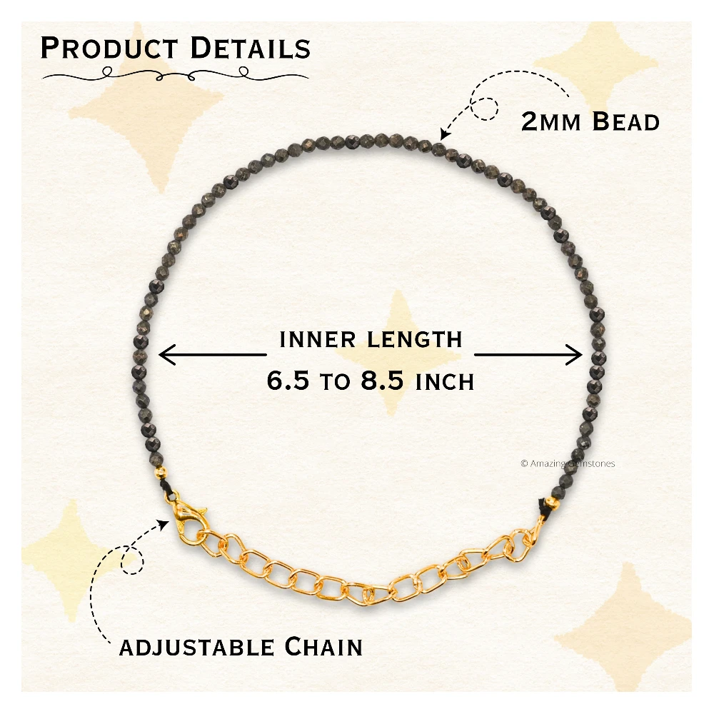 Pyrite Crystal Bracelet - 2mm Faceted Bead (Gold)