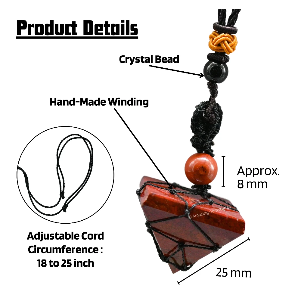Red Jasper Pyramid Pendant Necklace (Macrame)