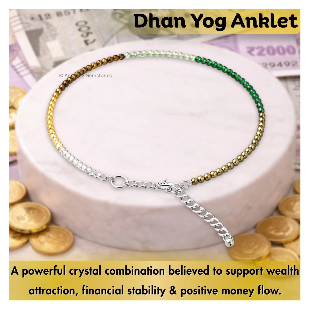 Dhanyog Crystal Anklet - 2mm Faceted Bead (Silver)