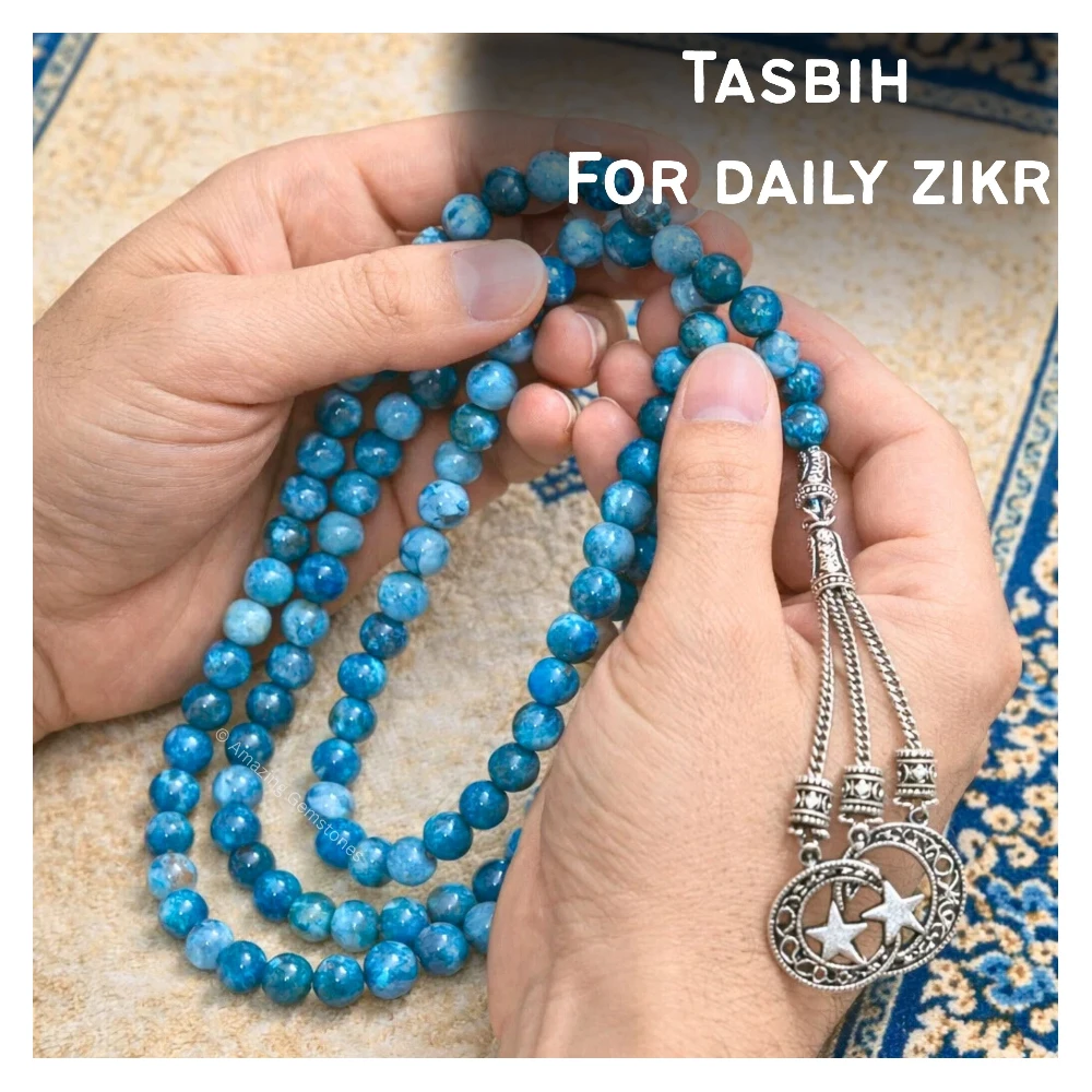 Apatite Crystal Tasbeeh Sibha Prayer Beads (Silver)