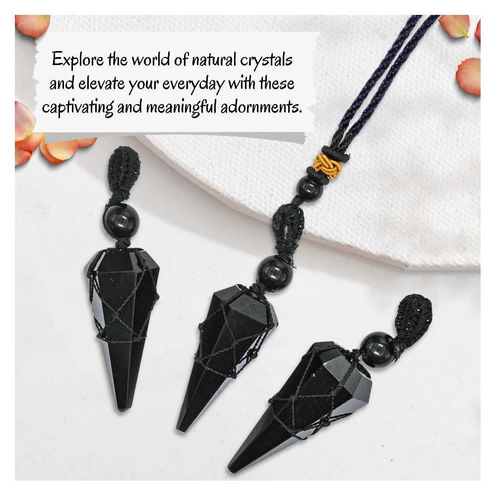 Black Obsidian Pendulum Pendant Necklace (Macrame)