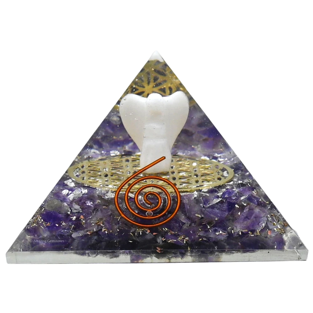 Amethyst Orgone Pyramid - Flower of Life with Angel