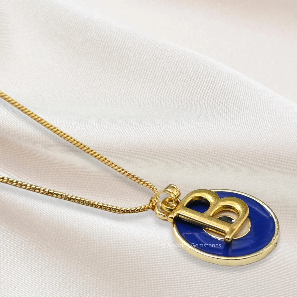 Evil Eye Pendant Necklace with B Initial