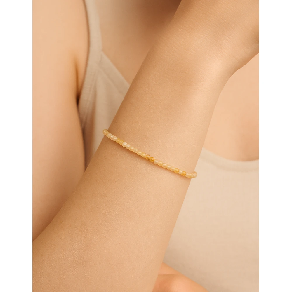Golden Rutilated Quartz Crystal Bracelet - 2mm Faceted Bead (Silver)
