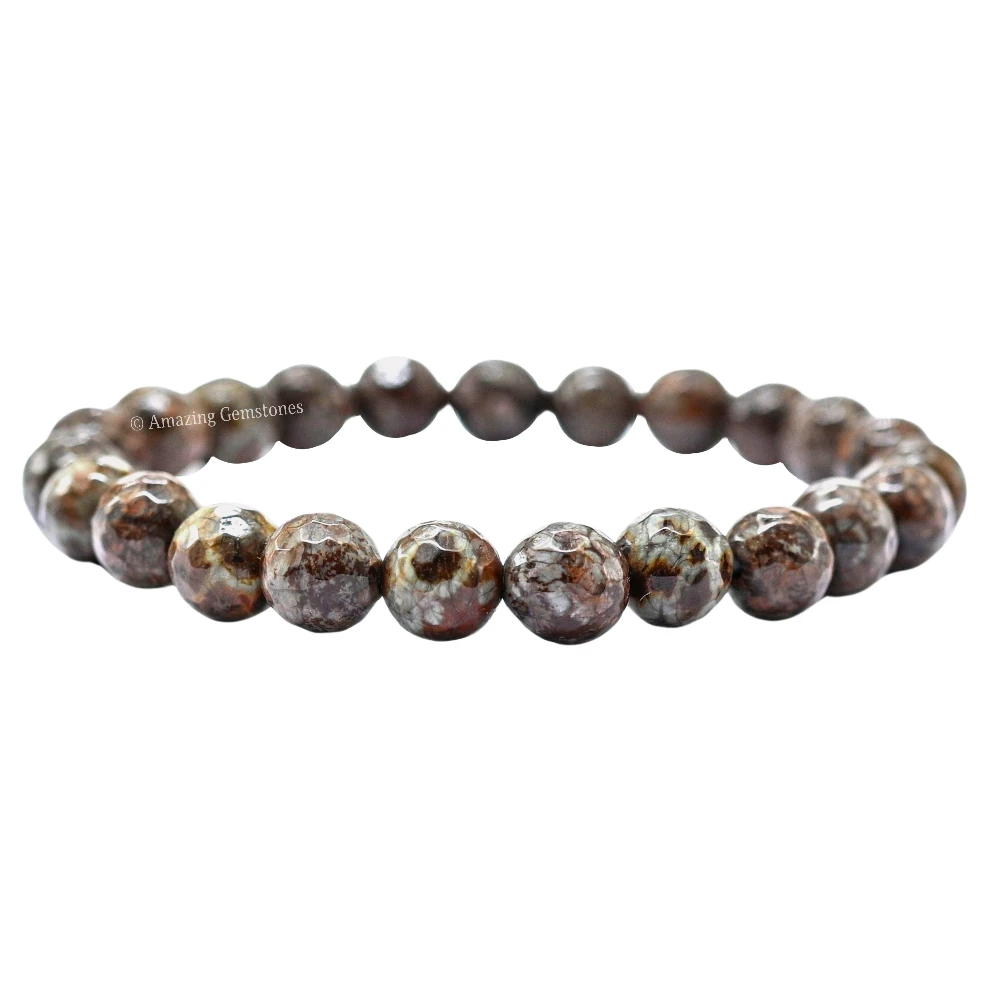 Brown Snowflake Obsidian Bracelet (Faceted) (Stretchable)