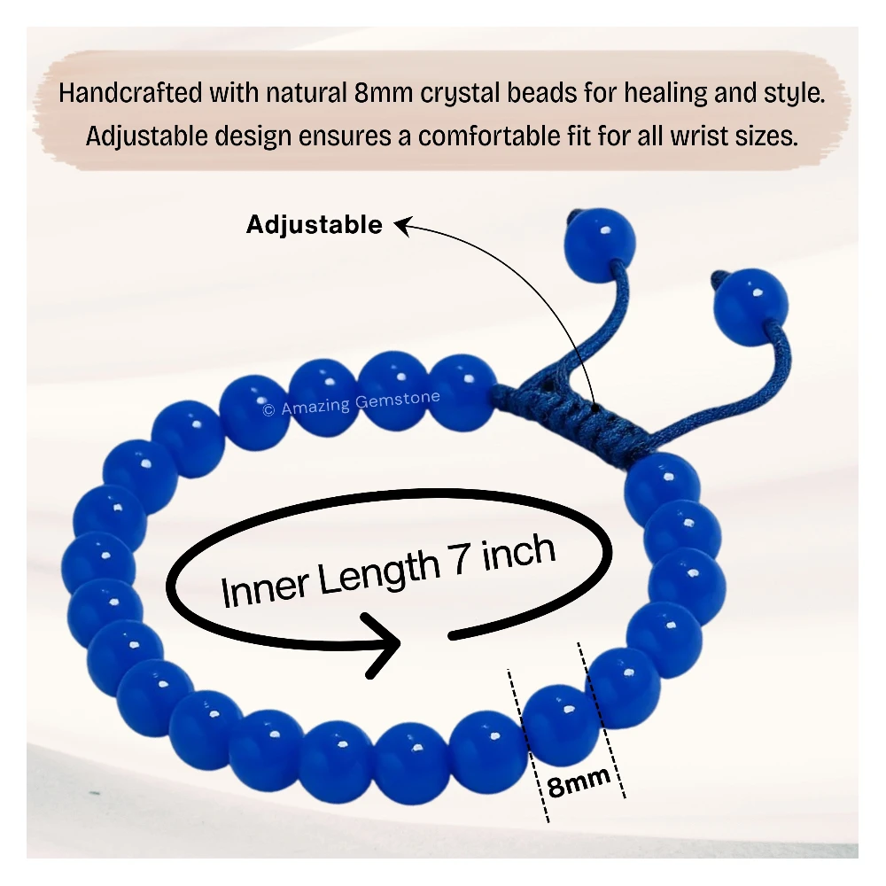 Blue Agate Beaded Bracelet (Adjustable)