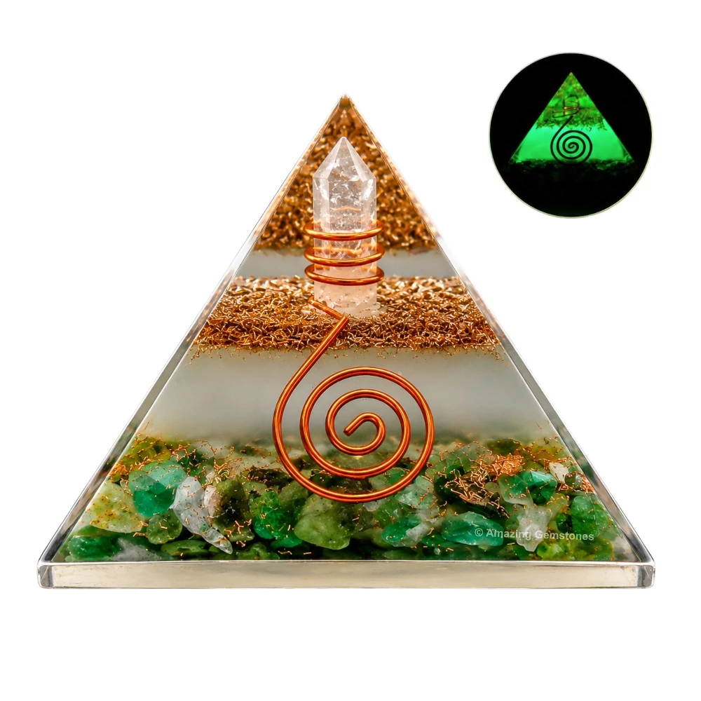 Green Aventurine Orgone Pyramid - Glow in Dark