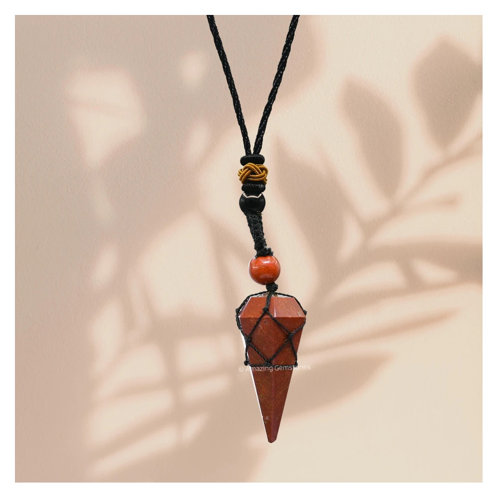 Red Jasper Pendulum Pendant Necklace (Macrame)