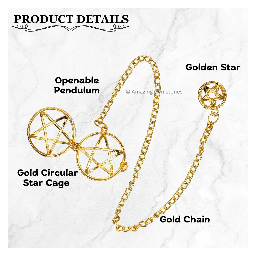 Copper Metal Pendulum - Gold Circular Star Cage (MP74)