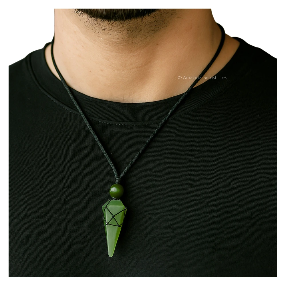 Green Aventurine Pendulum Pendant Necklace (Macrame)