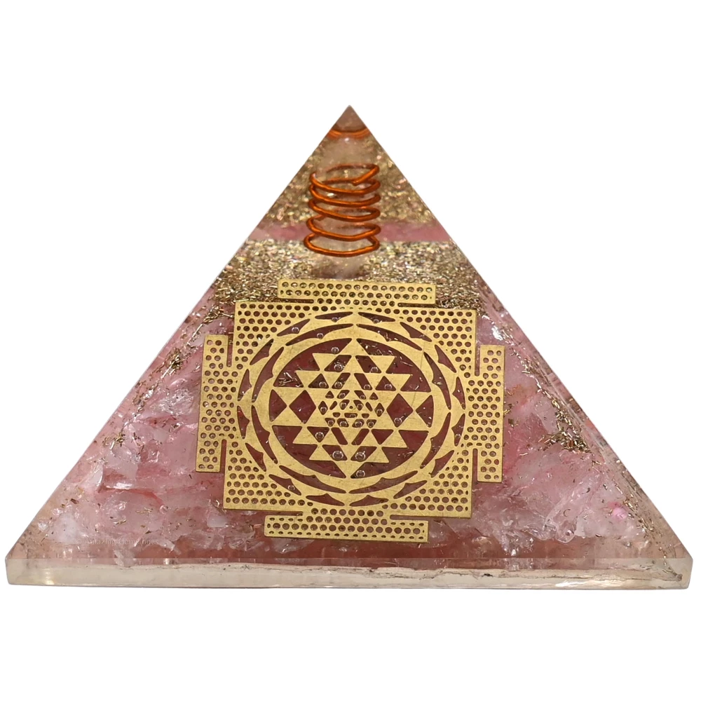 Rose Quartz Orgone Pyramid - Big Sri Yantra