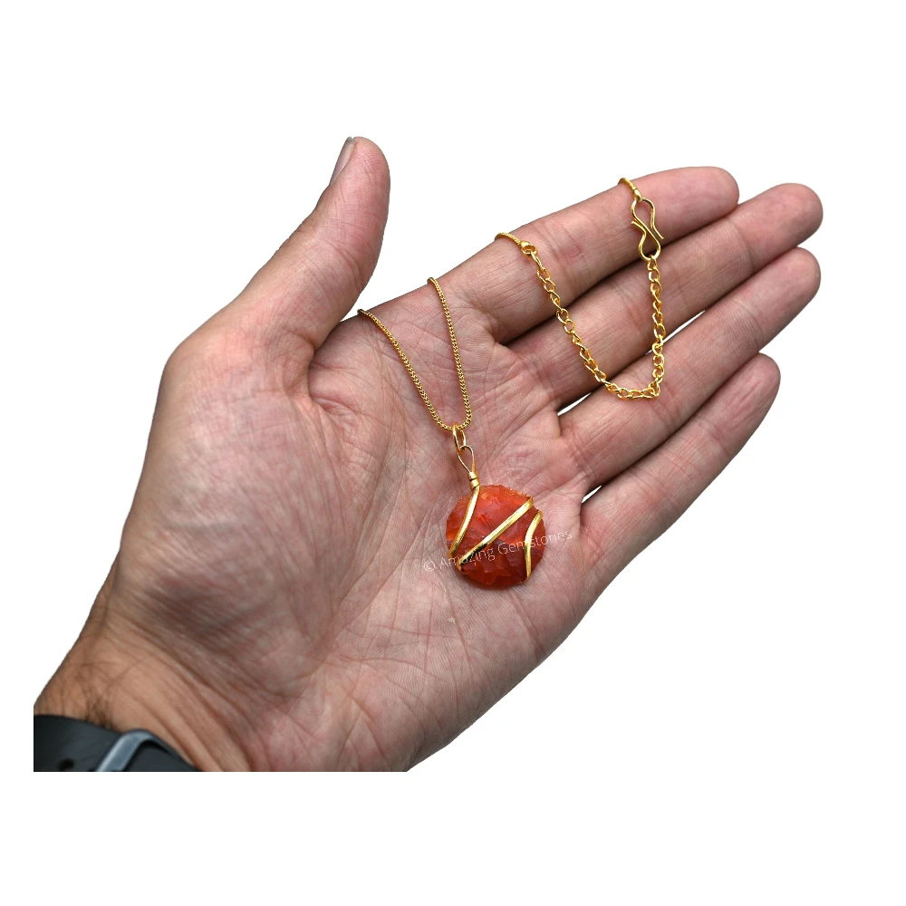 Carnelian Necklace - Raw Disc Crystal (Gold)