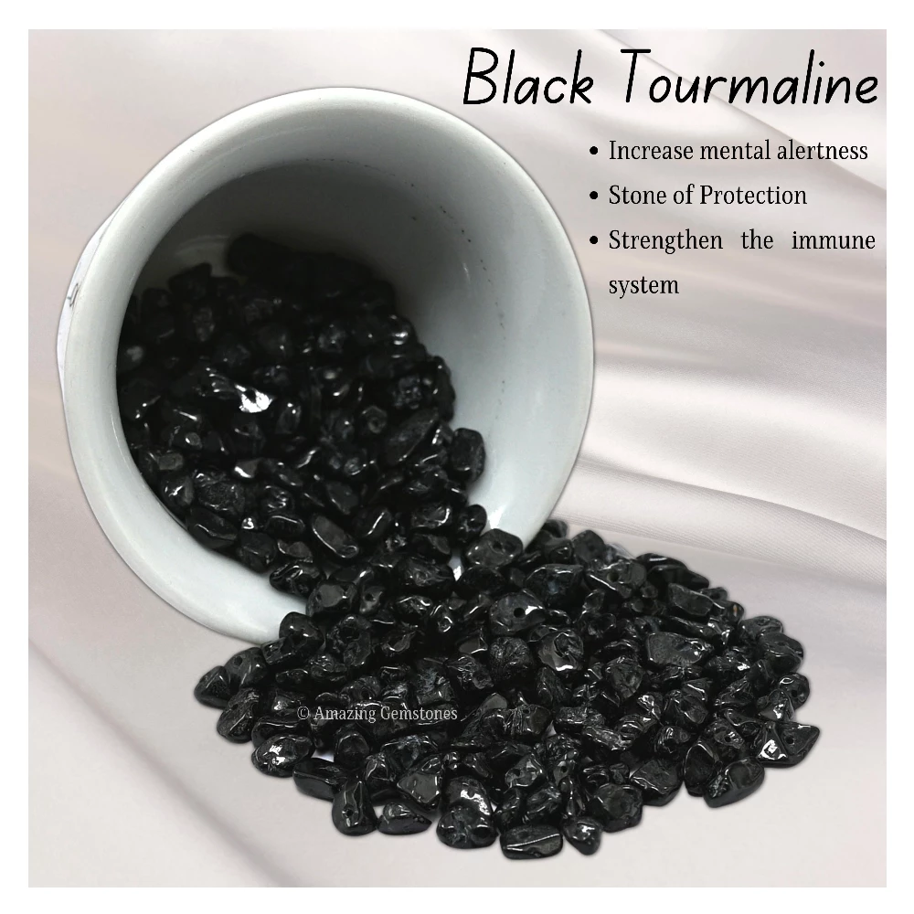 Black Tourmaline Chips - Pre Drilled