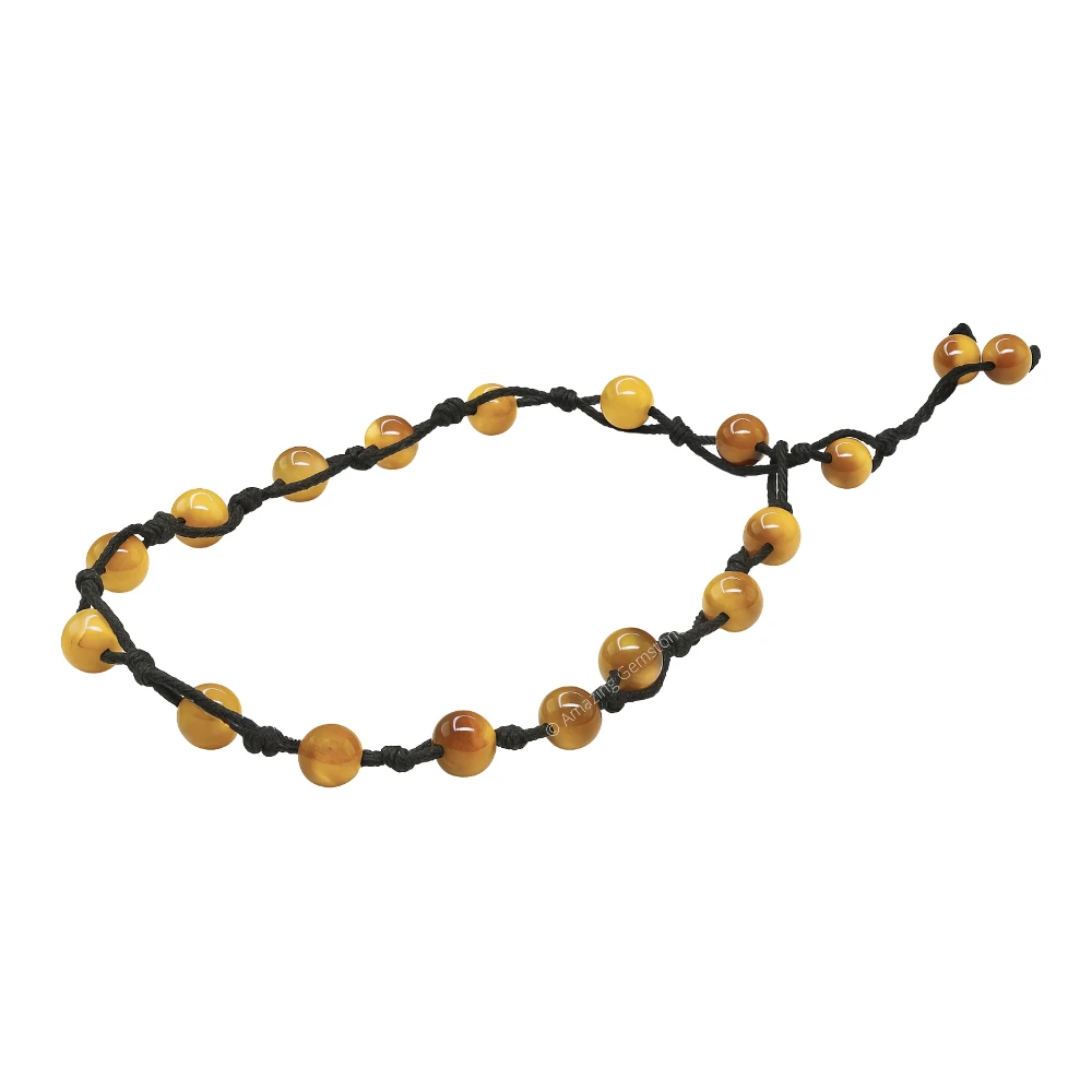 Yellow Cat's Eye Anklet (Hand Knotted)