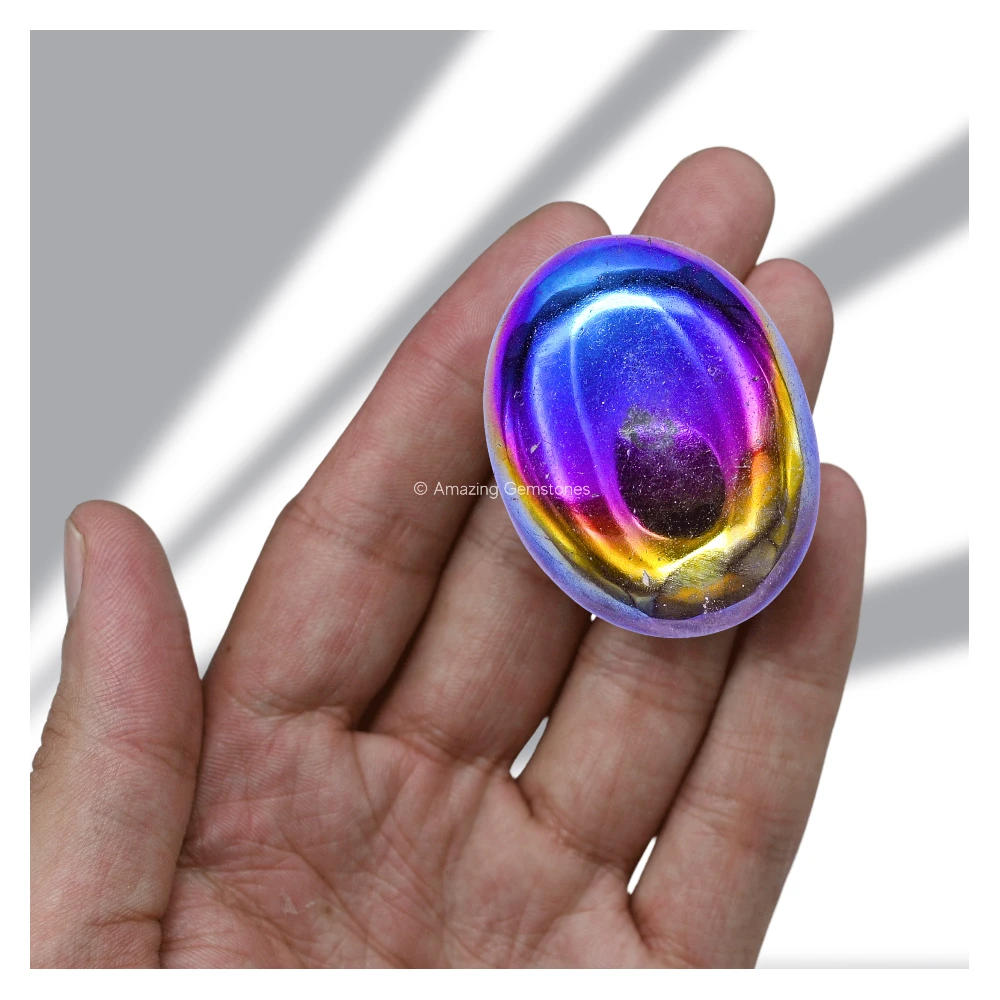 Titanium Aura Quartz Palm Stone