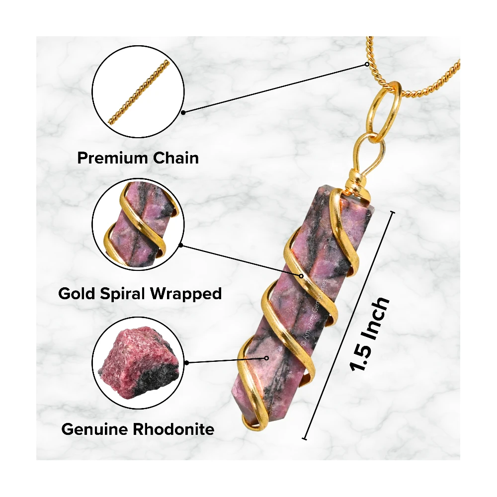 Rhodonite Necklace - Spiral Pencil Point (Gold)