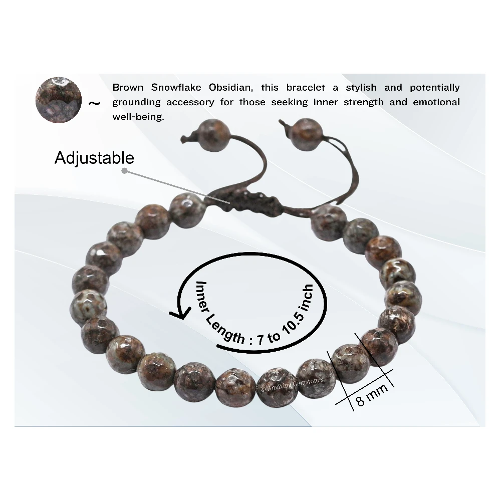 Brown Snowflake Obsidian Bracelet (Faceted) (Adjustable)