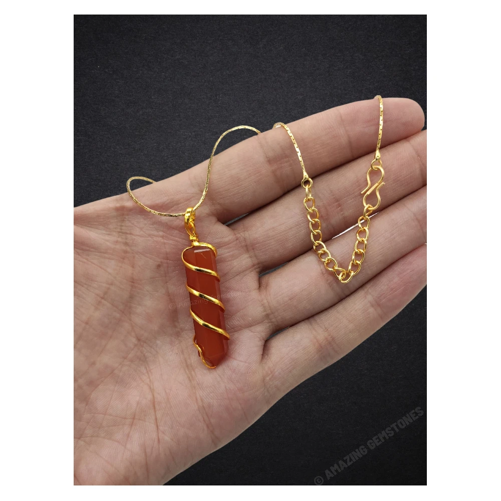 Carnelian Necklace - Spiral Pencil (Gold)