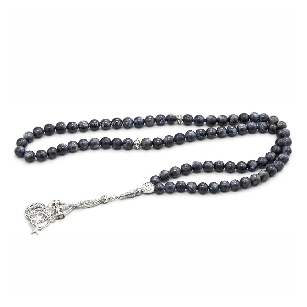 Larvikite Crystal Tasbeeh Sibha Prayer Beads (Silver)