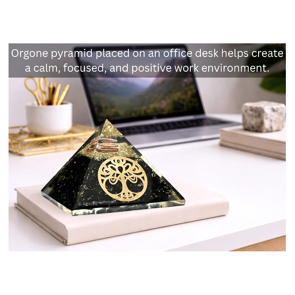 Black Tourmaline Orgone Pyramid - Vintage Tree of Life