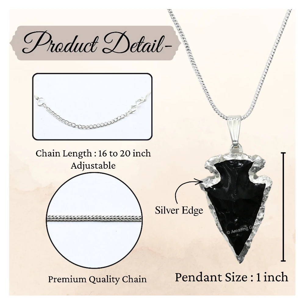 Black Obsidian Arrowhead Pendant - Silver Plated