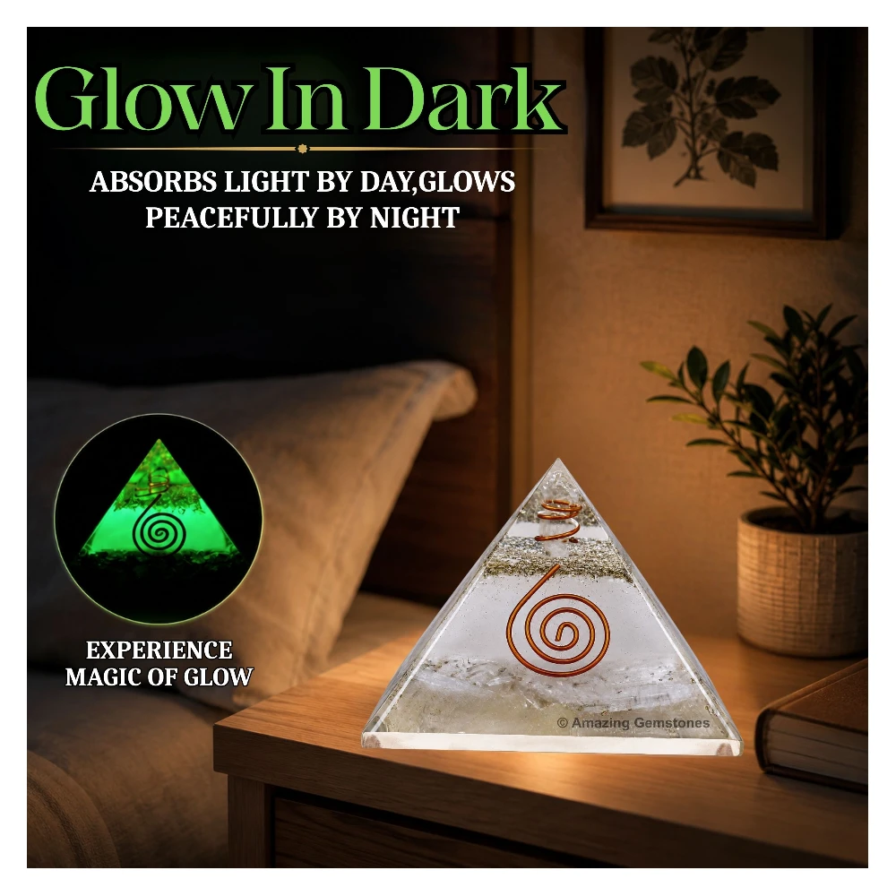 Selenite Orgone Pyramid - Glow in Dark