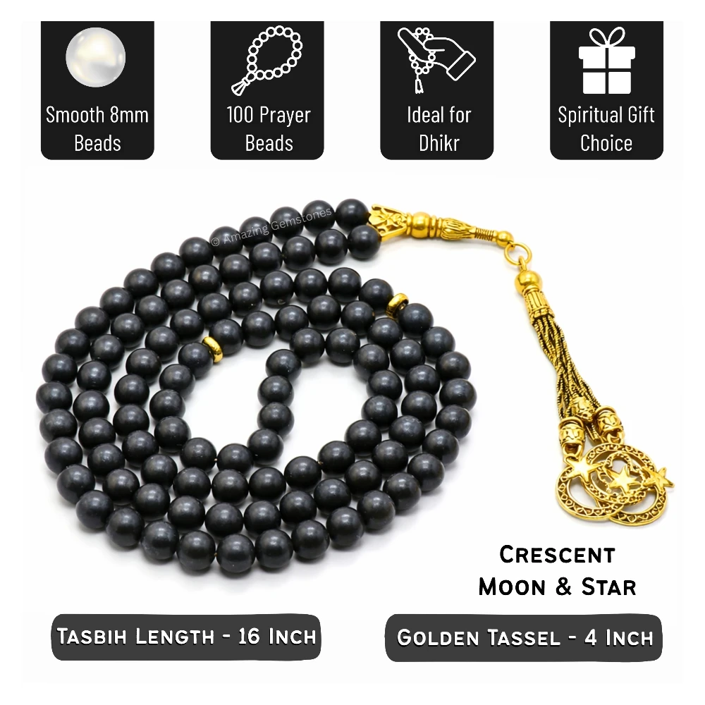 Shungite Crystal Tasbeeh Sibha Prayer Beads (Gold)