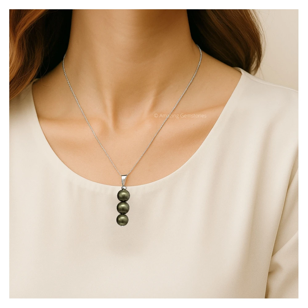 Pyrite Bead Pendant (Silver)