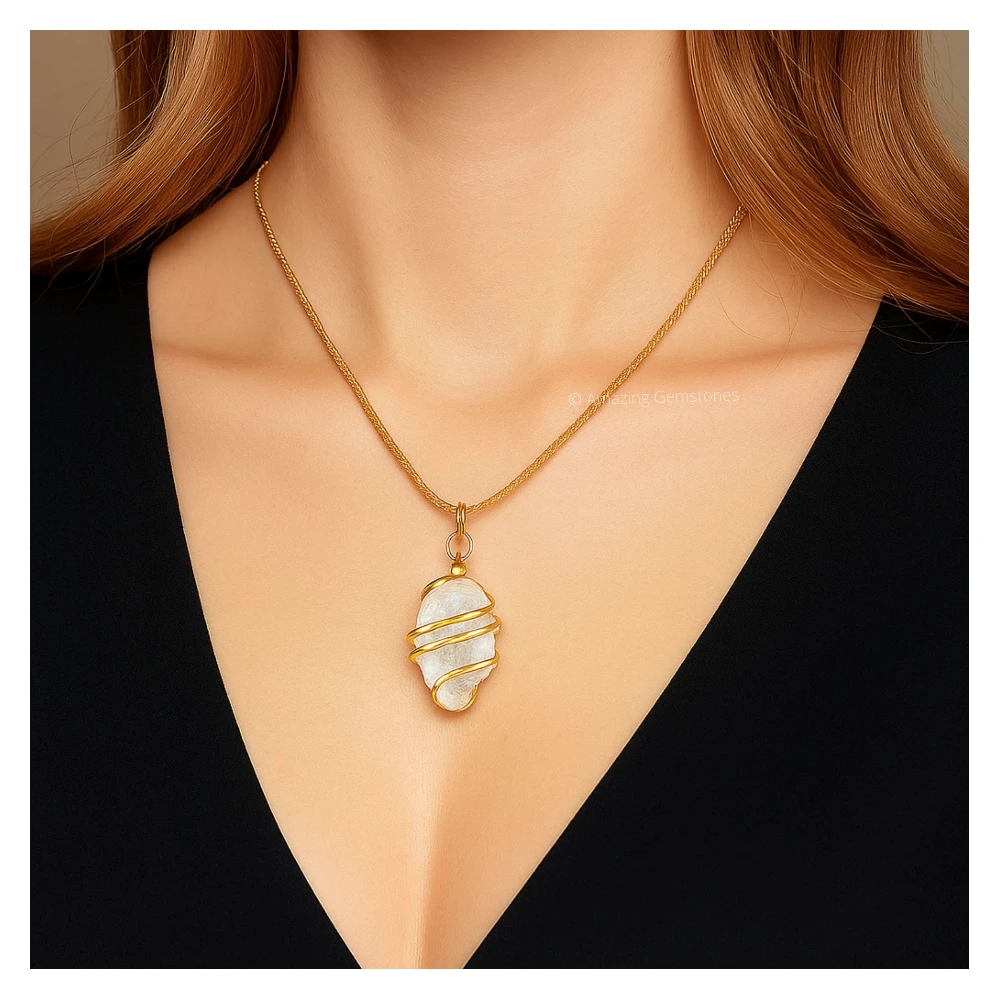 Clear Quartz Necklace - Raw Crystal (Gold)
