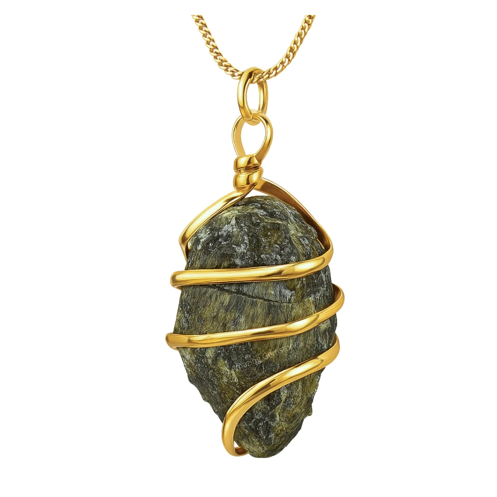 Vesuvianite Necklace - Raw Crystal (Gold)