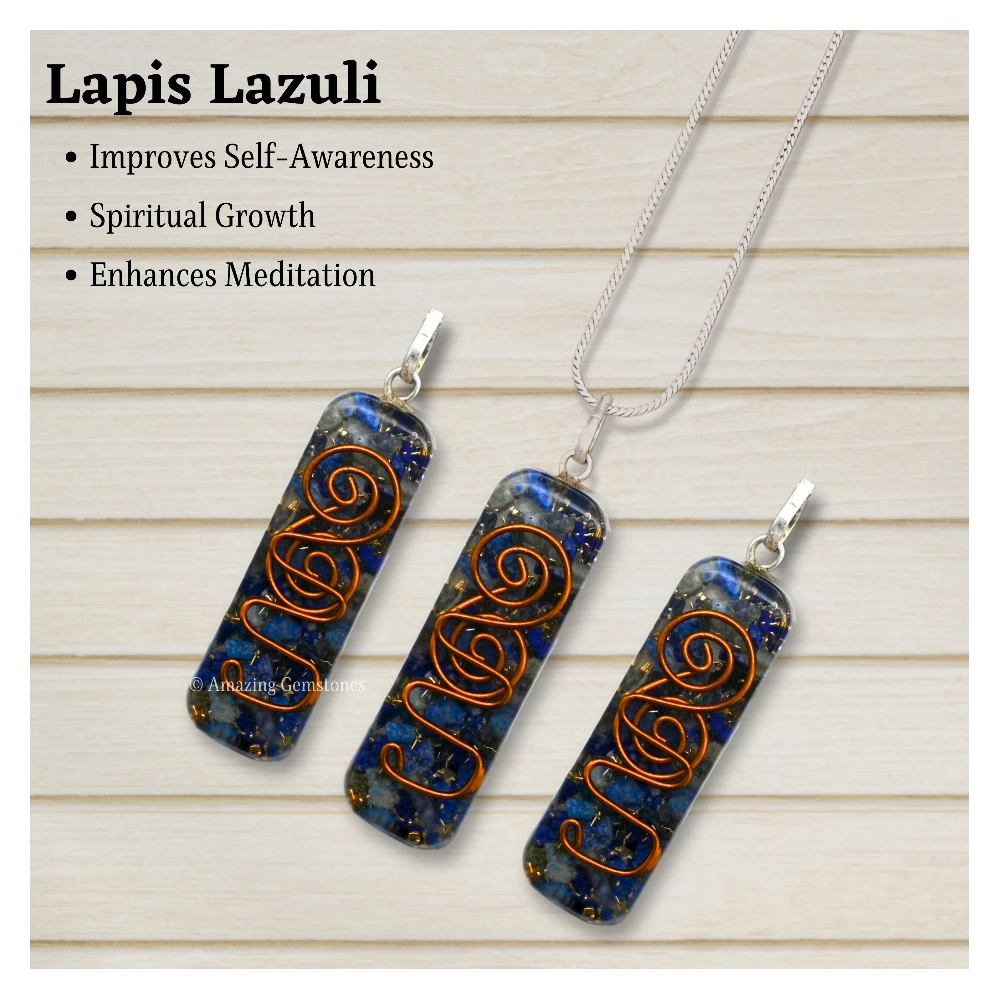 Lapis Lazuli Crystal Orgone Pendant - Rectangle