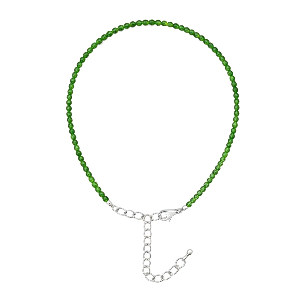 Green Onyx Crystal Anklet - 2mm Faceted Bead (Silver)