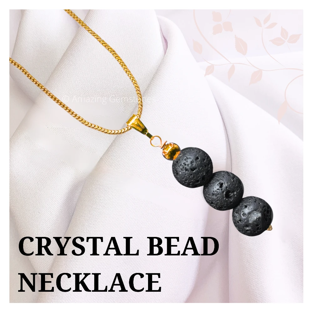 Lava Stone Bead Pendant (Gold)