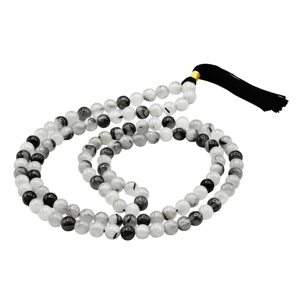 Black Rutilated Quartz Mala (Without Knot)